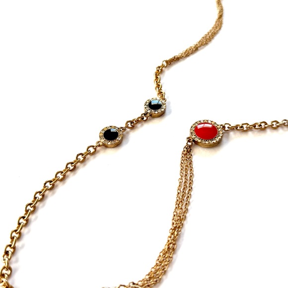J. Crew Jewelry - J. CREW Gold Station Necklace w Red & Jet Black Crystal Bezel Enamel Discs | NWT